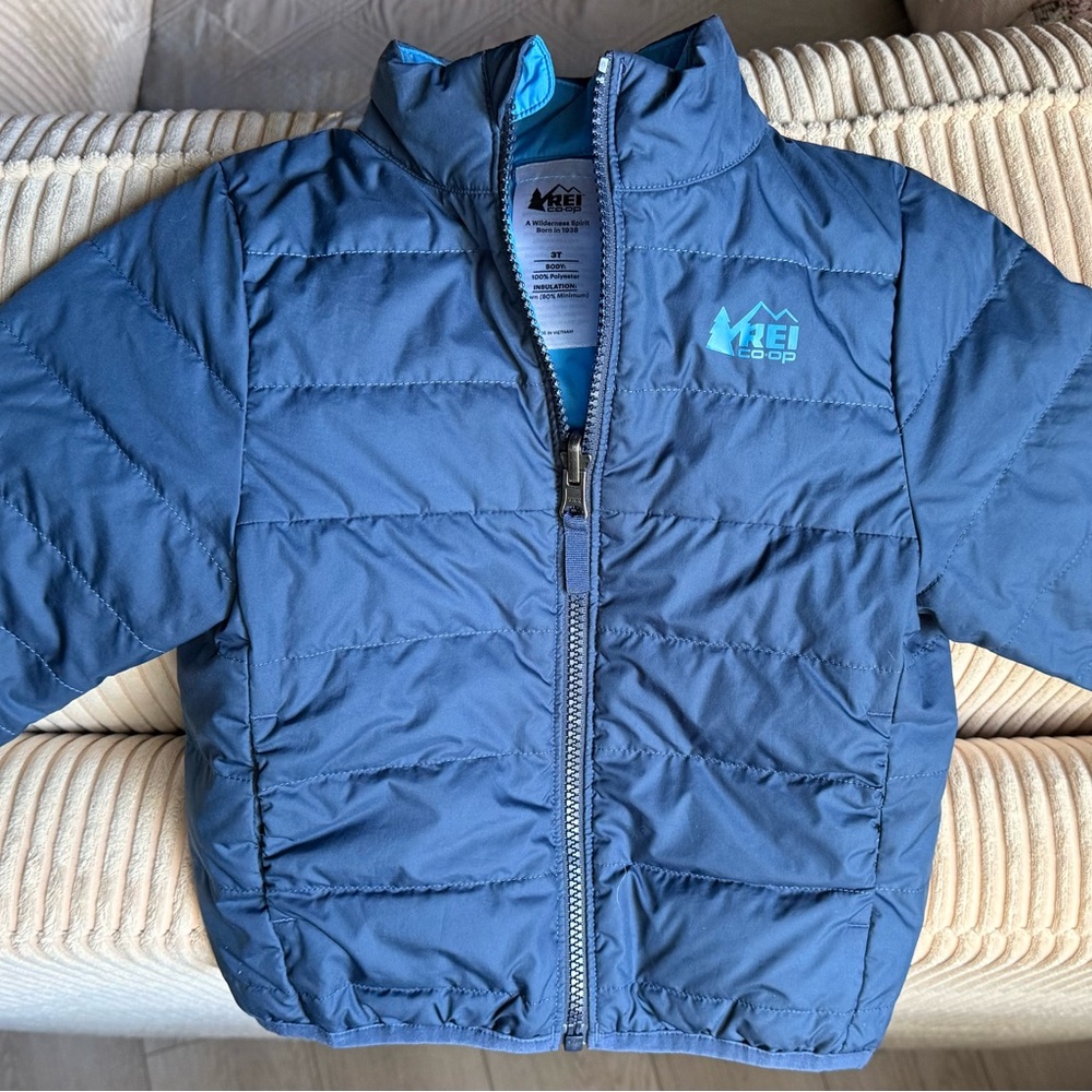 REI 3T Blue Reversible Puffer